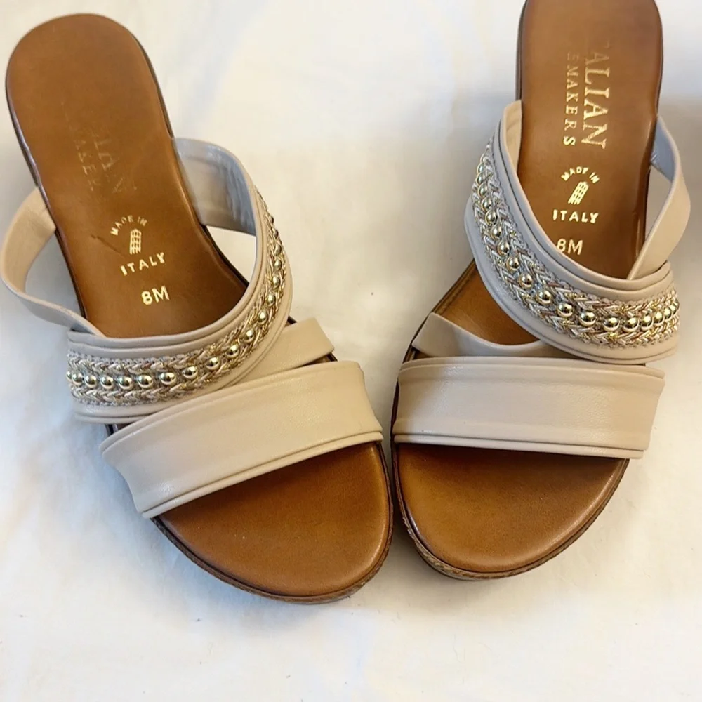 Italian Shoemakers Beige Platform wedge cushioned heel dress sandal women size 8